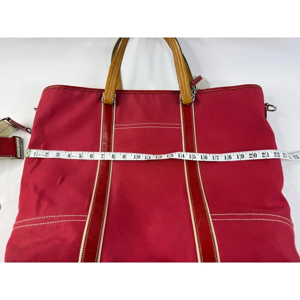 Unisex Vintage Retro Y2K Coach Hamptons Canvas Carryall Travel Tote #70108 Red